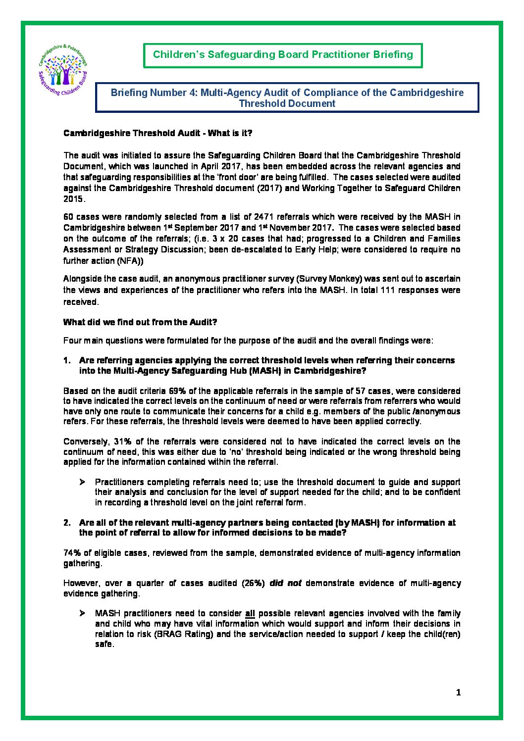 Briefing No 4 Threshold Audit Cambridgeshire and Peterborough