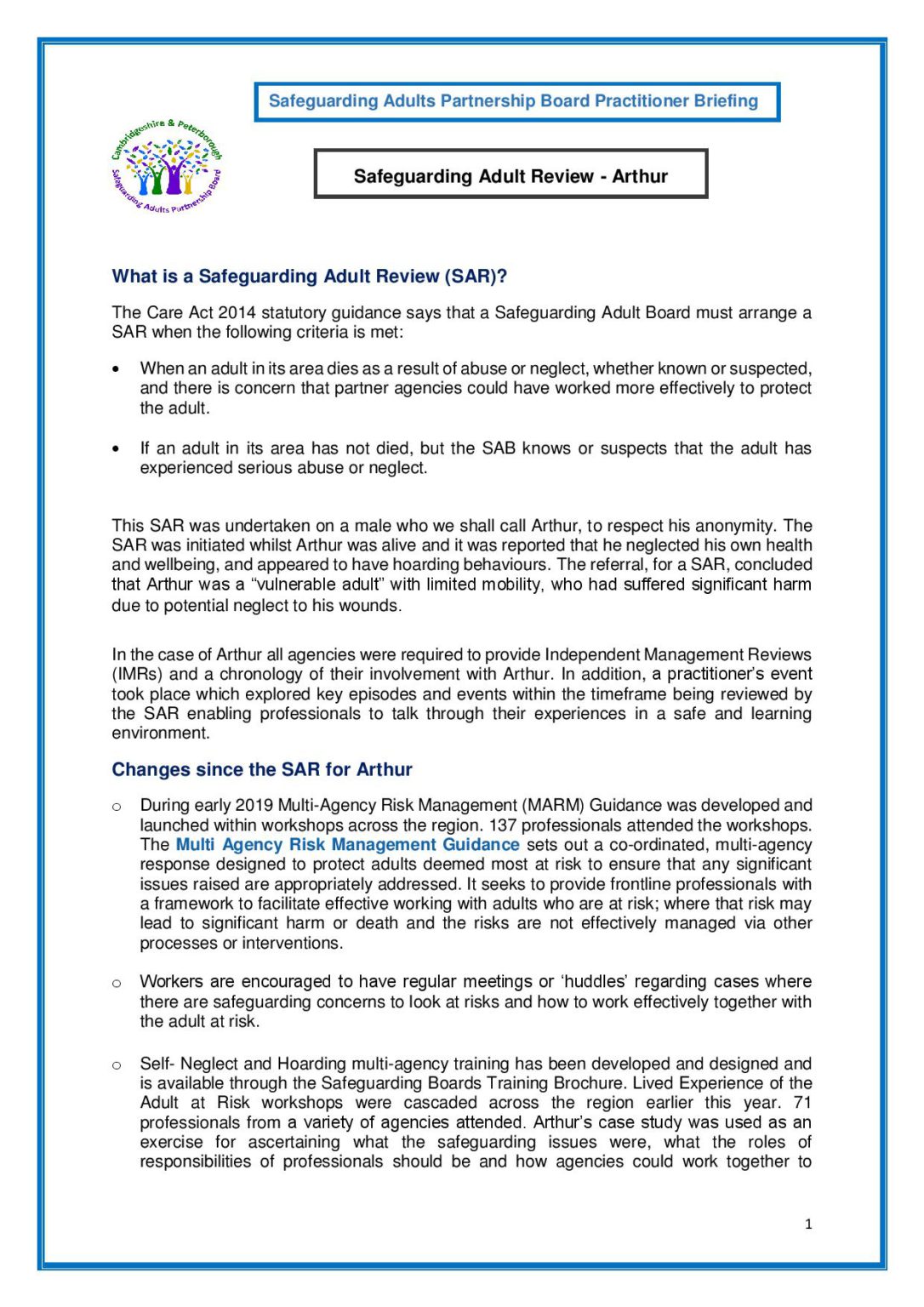 Safeguarding Adults Reviews Cambridgeshire and Peterborough