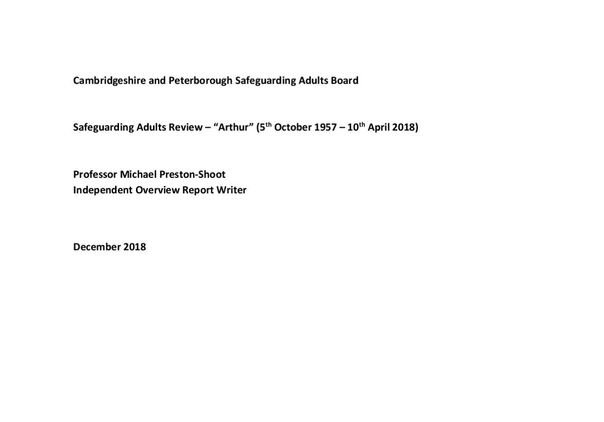 Safeguarding Adults Review Overview Report – Arthur | Cambridgeshire ...