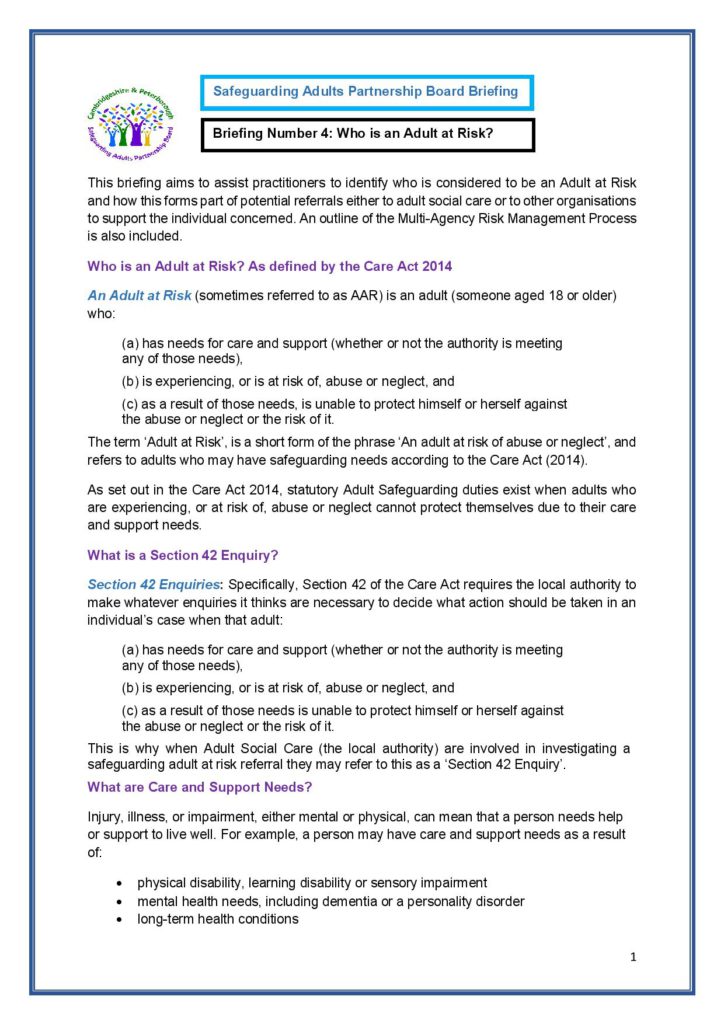 Who Is An Adult At Risk? Briefing | Cambridgeshire and Peterborough ...