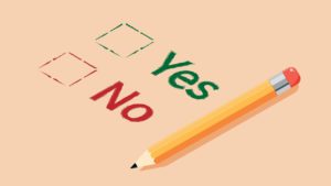 picture showing pencil with yes and no tick boxes